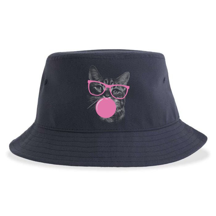 Cat Blowing Bubble Gum Sustainable Bucket Hat