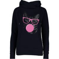 Cat Blowing Bubble Gum Womens Funnel Neck Pullover Hood