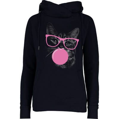 Cat Blowing Bubble Gum Womens Funnel Neck Pullover Hood