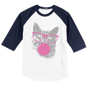 Cat Blowing Bubble Gum Baseball Sleeve Shirt