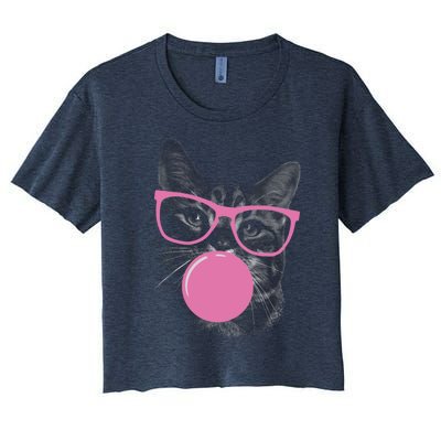 Cat Blowing Bubble Gum Women's Crop Top Tee