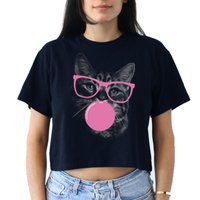Cat Blowing Bubble Gum Crop Top