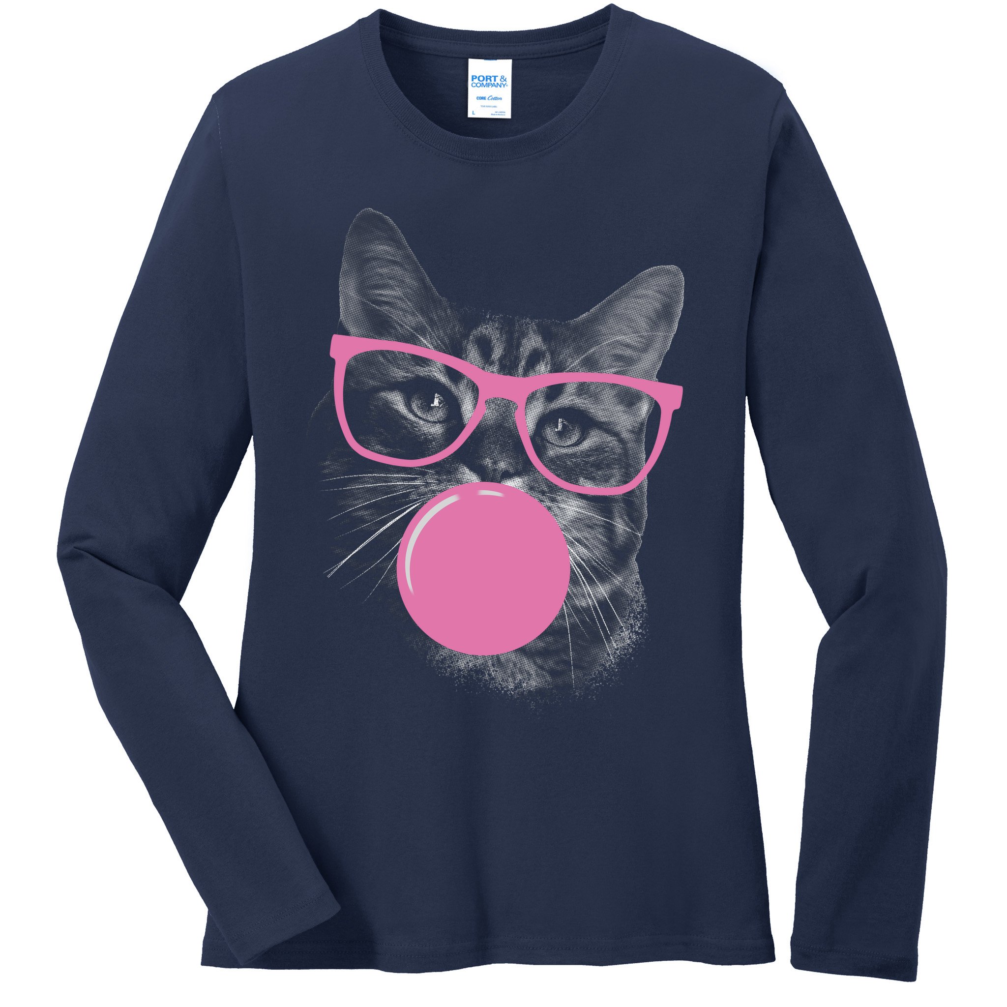 Cat Blowing Bubble Gum Ladies Long Sleeve Shirt