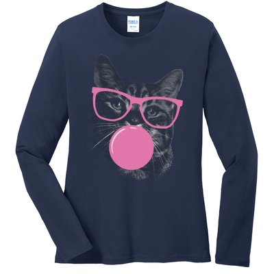 Cat Blowing Bubble Gum Ladies Long Sleeve Shirt