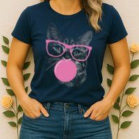Cat Blowing Bubble Gum Womens T-Shirt