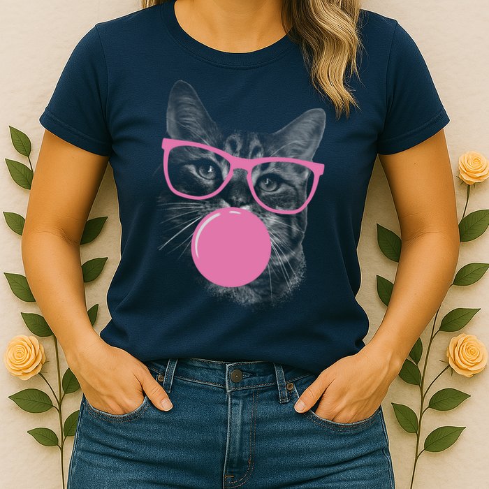 Cat Blowing Bubble Gum Womens T-Shirt