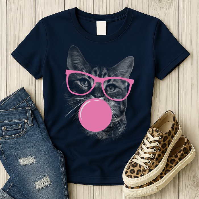 Cat Blowing Bubble Gum Womens T-Shirt