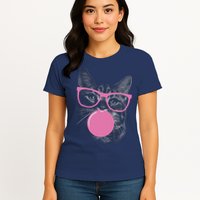 Cat Blowing Bubble Gum Womens T-Shirt