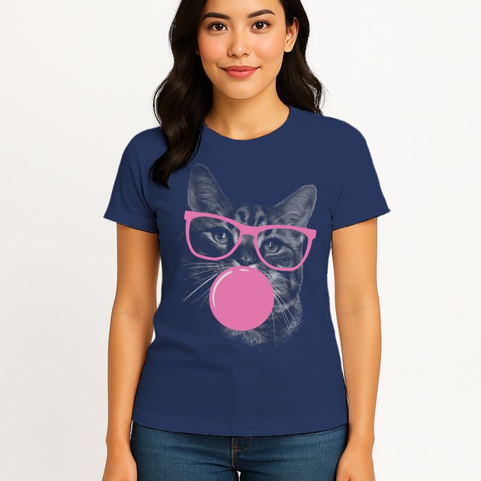 Cat Blowing Bubble Gum Womens T-Shirt