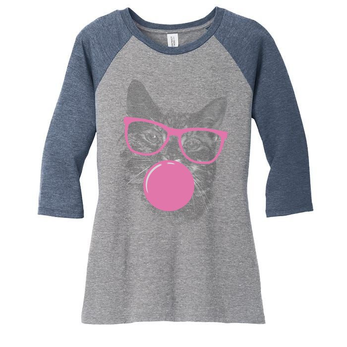 Cat Blowing Bubble Gum Women's Tri-Blend 3/4-Sleeve Raglan Shirt