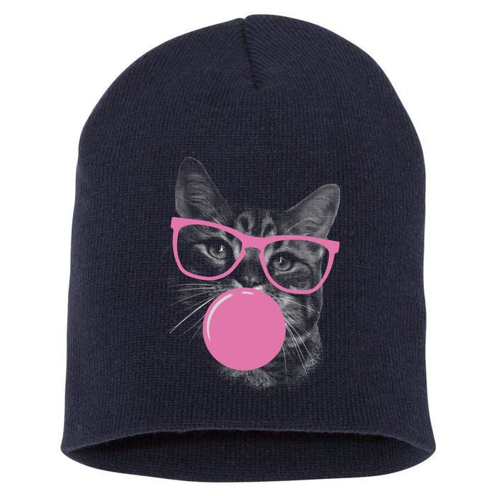Cat Blowing Bubble Gum Short Acrylic Beanie
