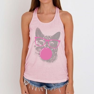 Cat Blowing Bubble Gum Women's Knotted Racerback Tank