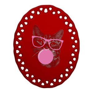 Cat Blowing Bubble Gum Ceramic Oval Ornament