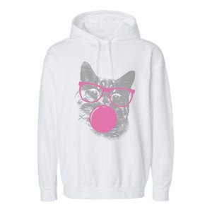 Cat Blowing Bubble Gum Garment-Dyed Fleece Hoodie