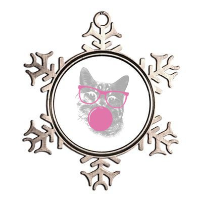 Cat Blowing Bubble Gum Metallic Star Ornament