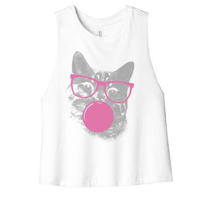 Cat Blowing Bubble Gum Women's Racerback Cropped Tank