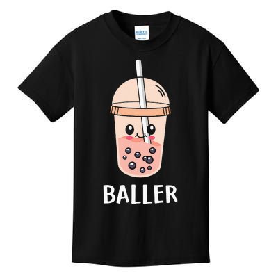 Cute Baller Boba Tea Bubble Tea Anime Kawaii Neko Kids T-Shirt