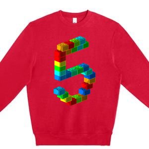 Cute Block Building 5th Birthday Gift 5 Years Old b.o.y.s Girls Premium Crewneck Sweatshirt