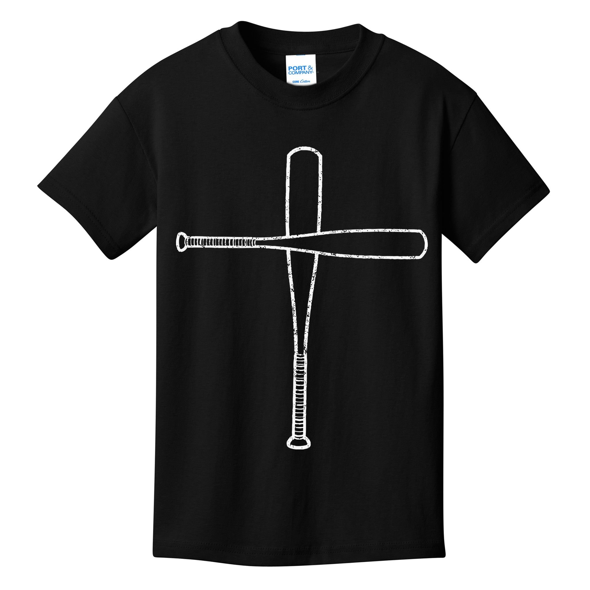 Cross Baseball Bats Christian Faith Sports Coach Pitcher Kids T-Shirt