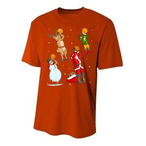 Christmas Basketball Ball Santa Hat Xmas Sport Cool Gift Performance Sprint T-Shirt