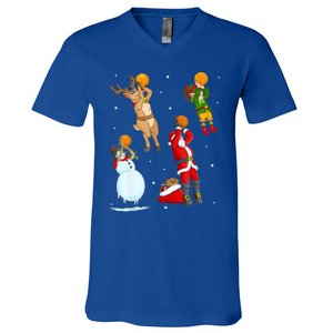 Christmas Basketball Ball Santa Hat Xmas Sport Cool Gift V-Neck T-Shirt