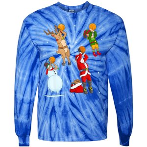 Christmas Basketball Ball Santa Hat Xmas Sport Cool Gift Tie-Dye Long Sleeve Shirt