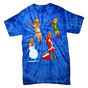 Christmas Basketball Ball Santa Hat Xmas Sport Cool Gift Tie-Dye T-Shirt