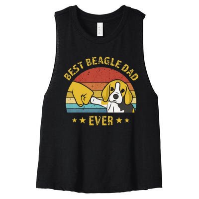 Cute Best Beagle Dad Ever Vintage Puppy Lover Retro Design Women's Racerback Cropped Tank