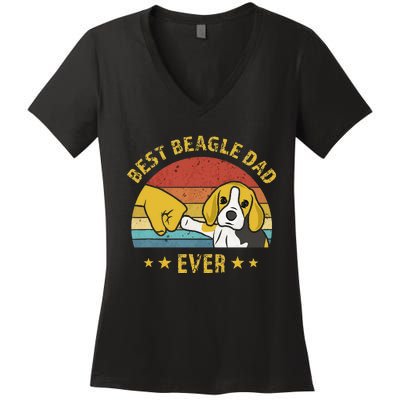 Cute Best Beagle Dad Ever Vintage Puppy Lover Retro Design Women's V-Neck T-Shirt