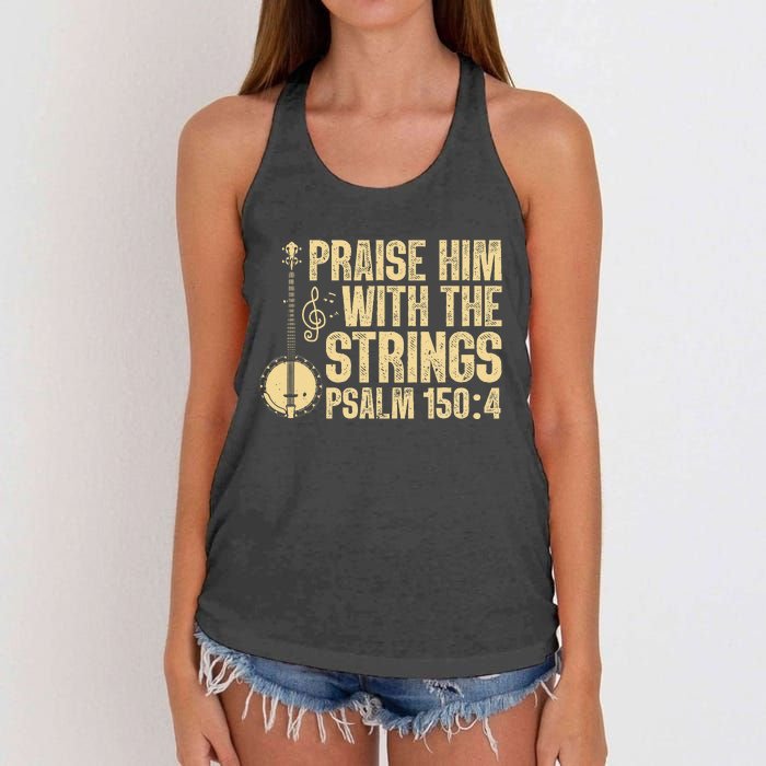 Cool Banjo Bluegrass Music Art For Men Women Worship Leader Women's Knotted Racerback Tank