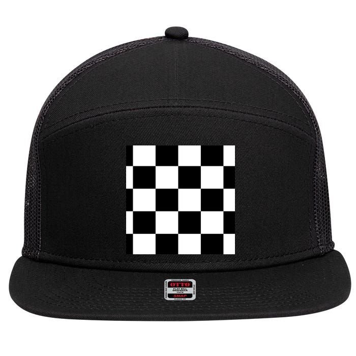Chess Board Black And White Checkered 7 Panel Mesh Trucker Snapback Hat