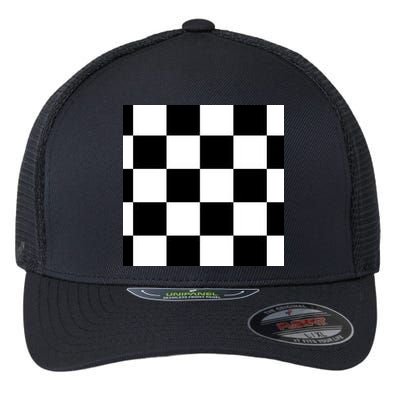 Chess Board Black And White Checkered Flexfit Unipanel Trucker Cap