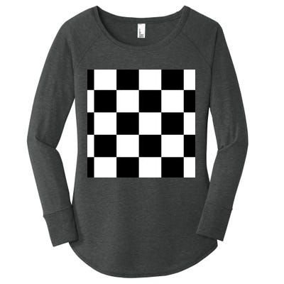 Chess Board Black And White Checkered Women's Perfect Tri Tunic Long Sleeve Shirt