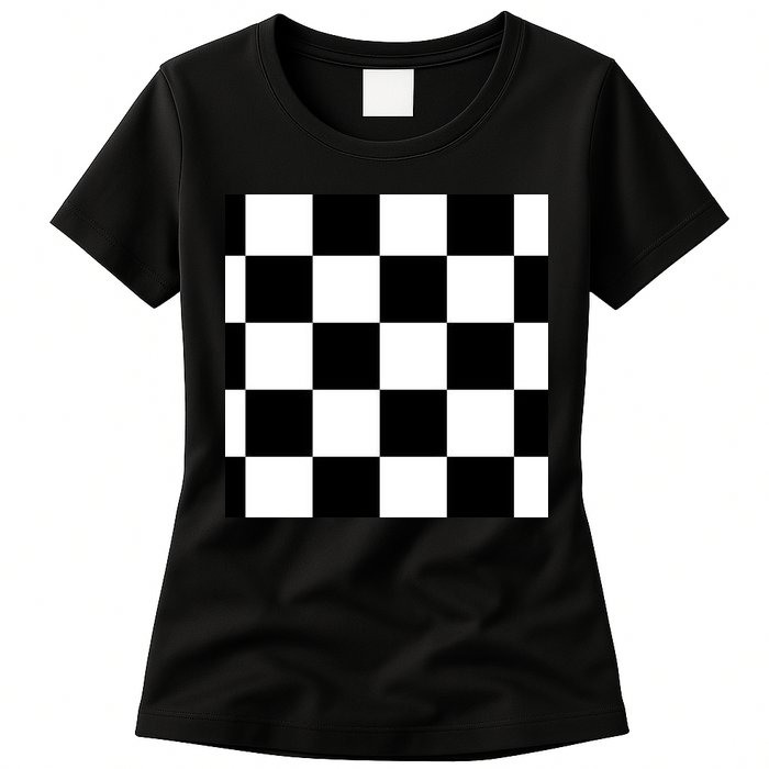 Chess Board Black And White Checkered Womens T-Shirt