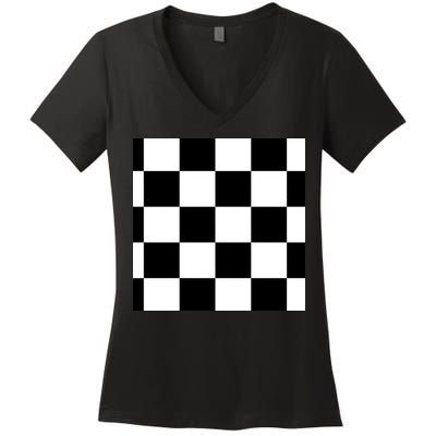 Chess Board Black And White Checkered Women's V-Neck T-Shirt
