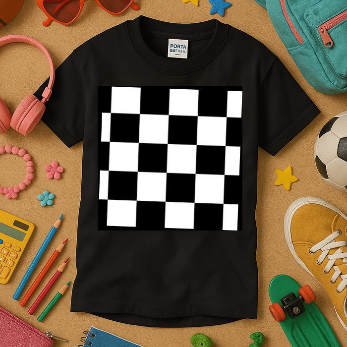 Chess Board Black And White Checkered Kids T-Shirt