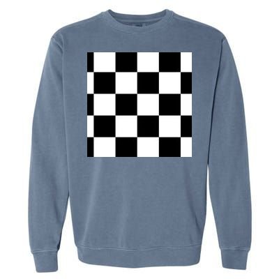 Chess Board Black And White Checkered Garment-Dyed Sweatshirt