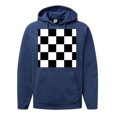 Chess Board Black And White Checkered Performance Fleece Hoodie