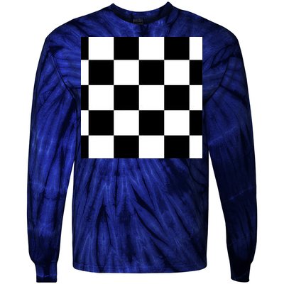 Chess Board Black And White Checkered Tie-Dye Long Sleeve Shirt