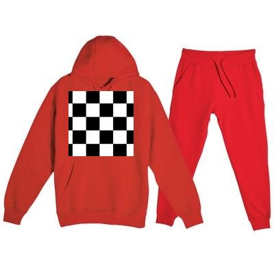 Chess Board Black And White Checkered Premium Hooded Sweatsuit Set