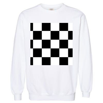 Chess Board Black And White Checkered Garment-Dyed Sweatshirt