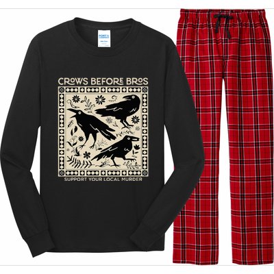 Crows Before Bros Support Your Local Murder Funny Halloween Long Sleeve Pajama Set