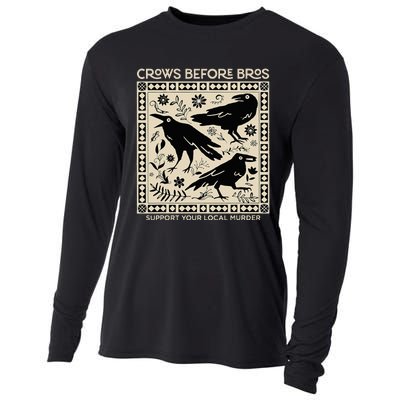 Crows Before Bros Support Your Local Murder Funny Halloween Cooling Performance Long Sleeve Crew