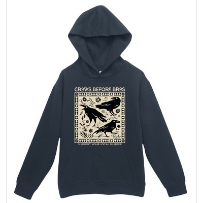 Crows Before Bros Support Your Local Murder Funny Halloween Urban Pullover Hoodie