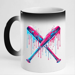 Cross Baseball Bat With Sprinklesdrip Sports Player Softball Gift 11oz Black Color Changing Mug