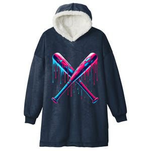 Cross Baseball Bat With Sprinklesdrip Sports Player Softball Gift Hooded Wearable Blanket