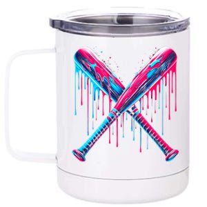 Cross Baseball Bat With Sprinklesdrip Sports Player Softball Gift 12 oz Stainless Steel Tumbler Cup