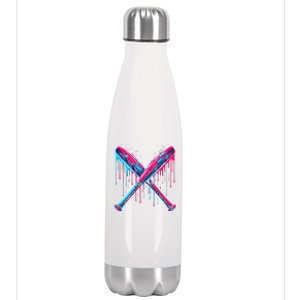 Cross Baseball Bat With Sprinklesdrip Sports Player Softball Gift Stainless Steel Insulated Water Bottle