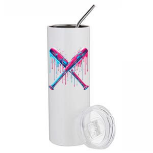 Cross Baseball Bat With Sprinklesdrip Sports Player Softball Gift Stainless Steel Tumbler