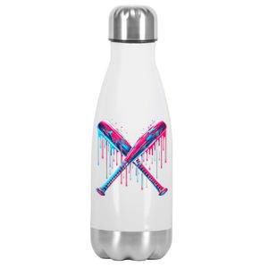 Cross Baseball Bat With Sprinklesdrip Sports Player Softball Gift Stainless Steel Insulated Water Bottle